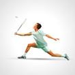 Polygonal professional badminton player. Vector illustration eps
