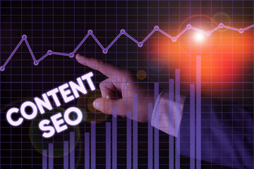 Poster - Writing note showing Content Seo. Business concept for creating webpage content to rank high in the search engines