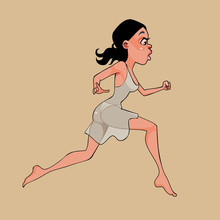 Cartoon Woman In Translucent Dress Runs Fast