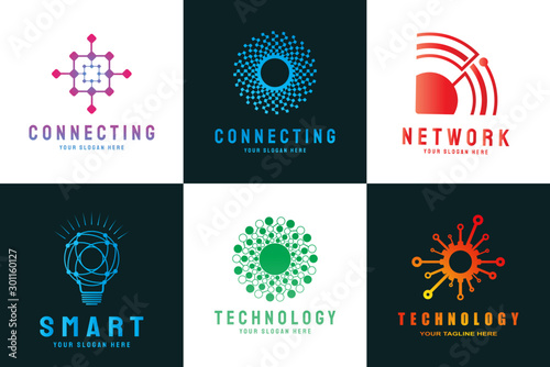 Future Digital Technology Logo Template Network Internet Connection Brainstorming Ideas Line Art Style Icons Vector Illustration Elements Buy This Stock Vector And Explore Similar Vectors At Adobe Stock Adobe Stock