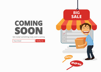 Wall Mural - Coming soon website template. Coming soon landing page design. Coming soon page for a new website. We are launching soon – Illustration