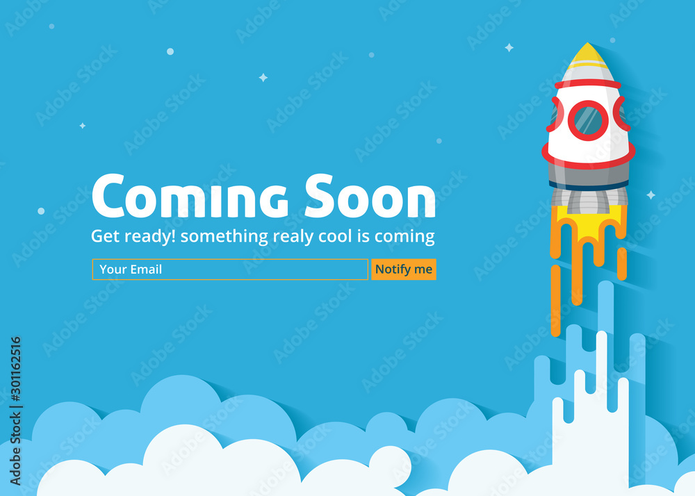 Coming soon website template. Coming soon landing page design. Coming soon page for a new website. We are launching soon – Illustration - obrazy, fototapety, plakaty 