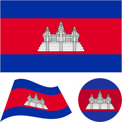 Wall Mural - Kingdom of Cambodia. National flag, icon set. Vector illustration on white background.