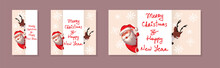 Santa Claus And Ruldolph Red Nose Reindeer  Showing Merry Christmas Tittle Written In Blank Space. Vector Illustration For Brochures, Flyers, Presentations, Logo, Print, Leaflet, Banners. 