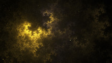 Abstract Fantastic Background With Golden Swirly Shapes And Sparkles. Digital Fractal Art. 3d Rendering.