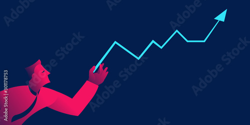 Fotomural businessman holding growth chart, financial management concept in red and blue n