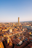 Fototapeta Londyn - Bologna, high angle view of city and buildings at sunset, Two Towers, Asinelli and Garisenda, Emilia Romagna, italy