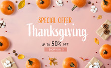 Thanksgiving Sale With Autumn Pumpkins With Gift Boxes