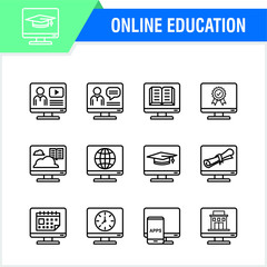 Fototapete - Education icons set with line design. Vector online or e-learning and school icon set with editable vector. simple, trendy and modern icon