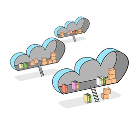 data clouds. work with data in the cloud. saving information in the cloud. vector illustration.