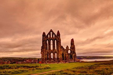 Sticker - Medieval ruin of Whitby Abbey in North Yorkshire, Great Britain.