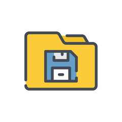 Poster - Save folder color line icon. Folder with save button vector outline colorful sign.