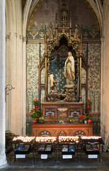 Sticker - interior view of the Cathedral of Saint Corentin, Quimper in Brittany with detail view of chapel and statue