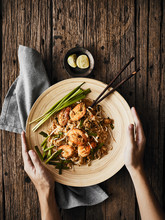 Padthai Noodles With Shrimps And Vegetables.