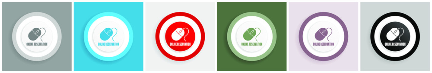 Aufkleber - Online reservation icon set, colorful flat design vector illustrations in 6 options for web design and mobile applications
