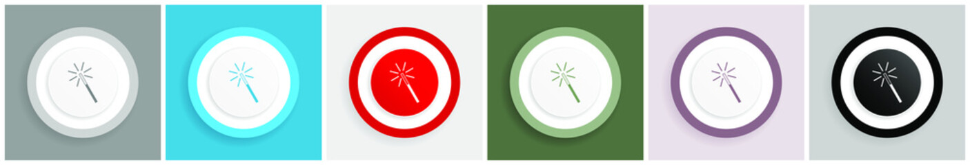 Aufkleber - Magic wand icon set, colorful flat design vector illustrations in 6 options for web design and mobile applications