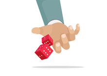 Cartoon, Gambling And Business Risk Concept, Businessman Hand Throwing Dice, Take A Chance.