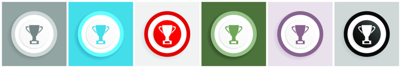 Leinwandbilder - Cup icon set, colorful flat design vector illustrations in 6 options for web design and mobile applications