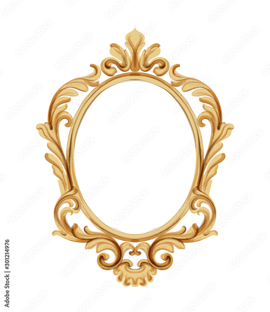 Louis XVI style mirror with golden neoclassic ornaments. Vector - obrazy, fototapety, plakaty 