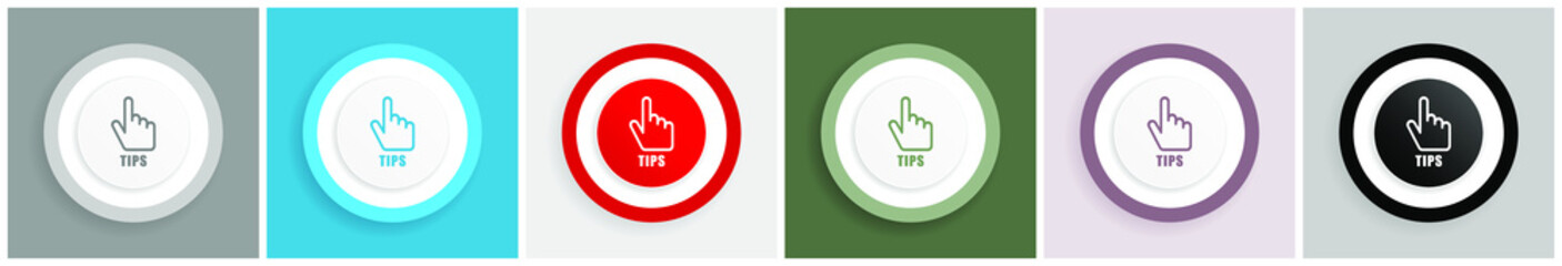Leinwandbilder - Tips icon set, colorful flat design vector illustrations in 6 options for web design and mobile applications