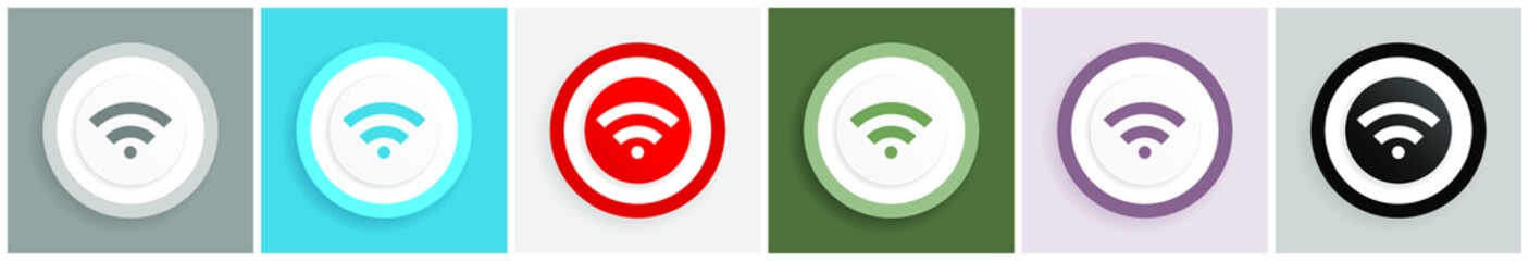 Aufkleber - Wireless icon set, colorful flat design vector illustrations in 6 options for web design and mobile applications