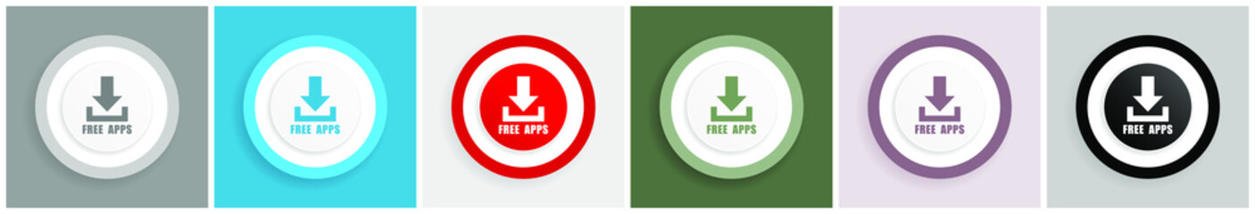 Poster - Free apps icon set, colorful flat design vector illustrations in 6 options for web design and mobile applications
