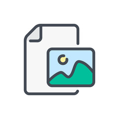 Fototapete - Image file color line icon. Document with photo directory vector outline colorful sign.