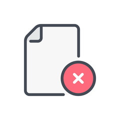 Fototapete - Error file color line icon. Document with x cross vector outline colorful sign.