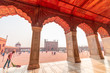 The red Jama Mosque (Masjid Jahan Numa), built in the 17th in Mughal architecture, is one of the largest mosques in India