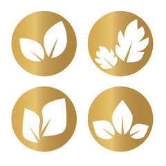 golden leaves stickers - vector illustration