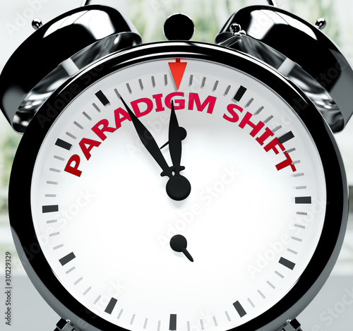 Fotomural Paradigm shift soon, almost there, in short time - a clock symbolizes a reminder