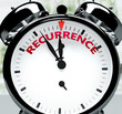 Recurrence soon, almost there, in short time - a clock symbolizes a reminder that Recurrence is near, will happen and finish quickly in a little while, 3d illustration