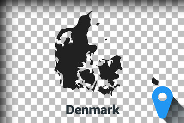 Wall Mural - Map of denmark, black map on a transparent background. alpha channel transparency simulation in png. vector	