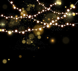 Poster - Christmas bright, beautiful lights, design elements. Glowing lights for design of Xmas greeting cards. Garlands, light Christmas decorations.