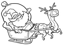 Black And White Coloring Page Outline Of A Reindeer Flying Santa's Sleigh
