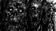 Scary zombies image for Halloween. Gloomy characters from nightmares. Horror illustration in black and white colour.