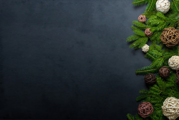  Christmas New Year decoration on dark background with empty space