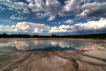 Wall Mural - Yellowstone landscape with lake and clouds