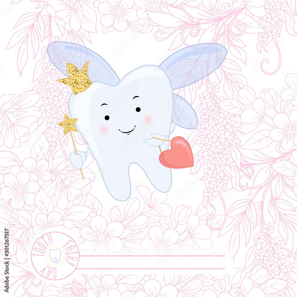 Tooth fairy. Vector cartoon illustration. Stylized tooth. with spring ...