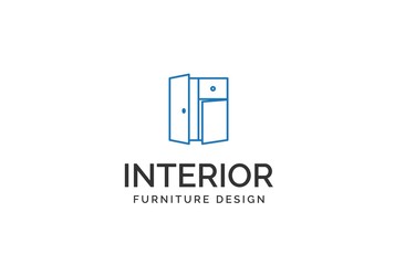 Wall Mural - simple minimalist blue cabinet furniture interior logo design flat vector graphics