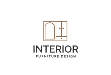 Wall Mural - Simple minimalist line art cabinet furniture interior logo design with flat vector graphics
