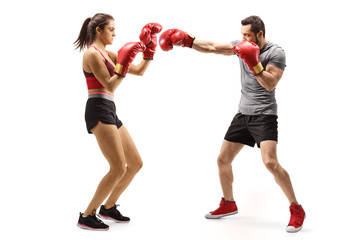 Canvas Print - Man and woman boxing