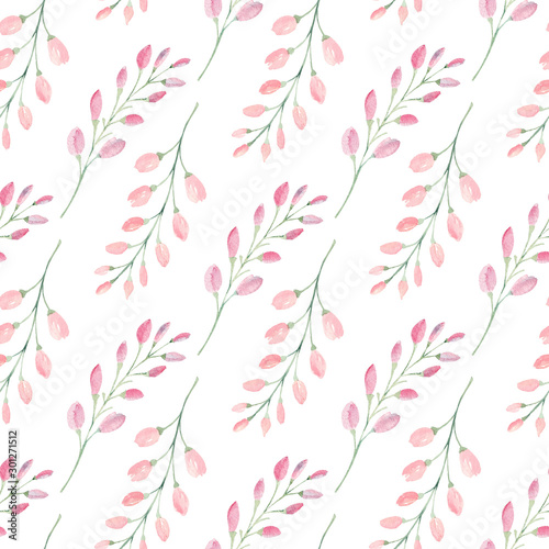 Materiał do szycia Branches with flower buds watercolor raster seamless pattern