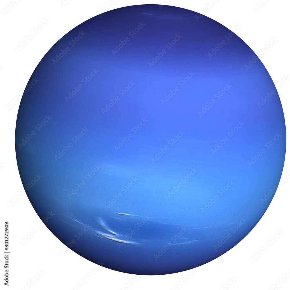High detailed Neptune Planet of solar system with white atmosphere isolated. Fiction blue planet. Elements of this image furnished by NASA. - obrazy, fototapety, plakaty 