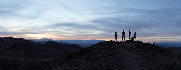 Mountain viewpoint sunset and night views towards the city during night in Las Vegas, USA.