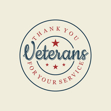 Happy Veterans Day Letter Vintage Style Emblem Stamp Background