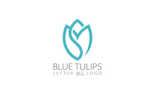 Blue Tulips Letter SM Logo Design