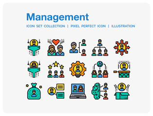 Sticker - Management Icons Set. UI Pixel Perfect Well-crafted Vector Thin Line Icons. The illustrations are a vector.