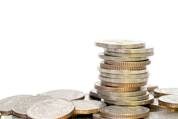 Coins stacks on white background