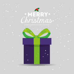 Sticker - merry christmas poster with gift box vector illustration design